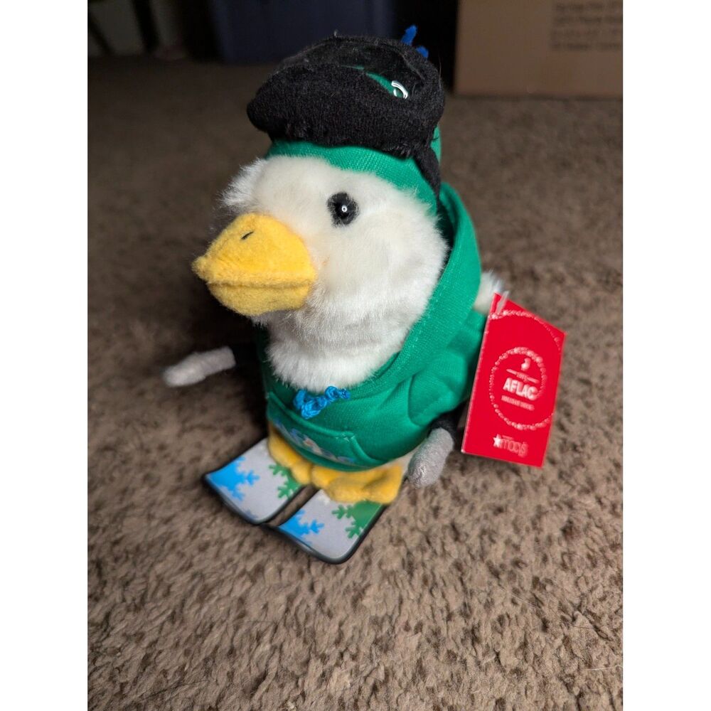 2013 Aflac Holiday Duck Macy's Plush Skier Skiing Green Hoodie NWT 6"